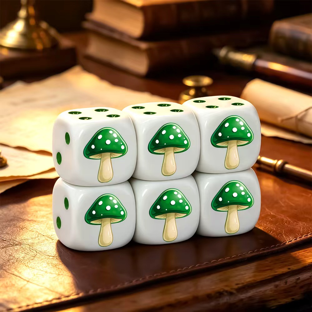 Board Game Night - 6-teiliges Niedliches Grünes Pilz-D6-Würfelset für Brettspiele,