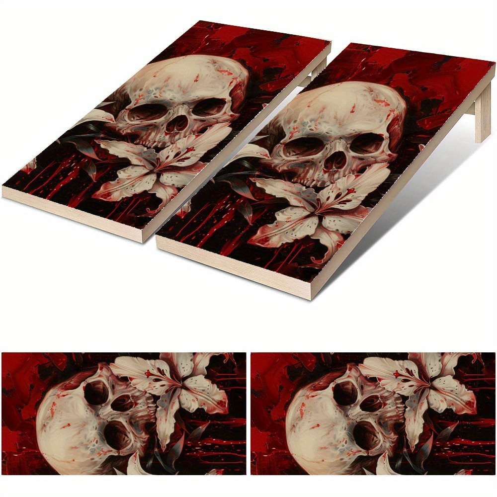 Board Game Film - Blutfarbener Totenkopf und Blume, wasserdichte Cornhole-Brett-Vinylfolien,
