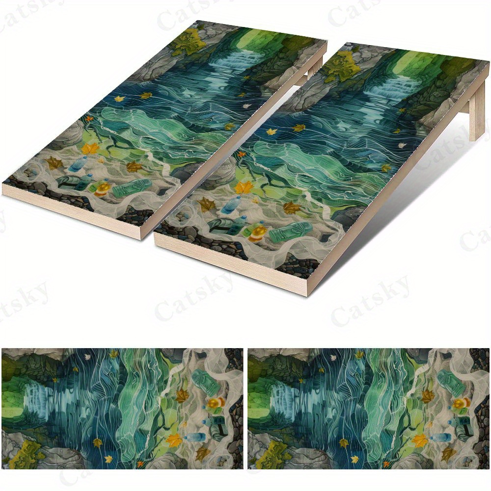 Board Game Film - Wasserdichte Cornhole-Brett-Vinylfolien mit ökologischem Bach-Motiv, PVC-Spielbrett-Design