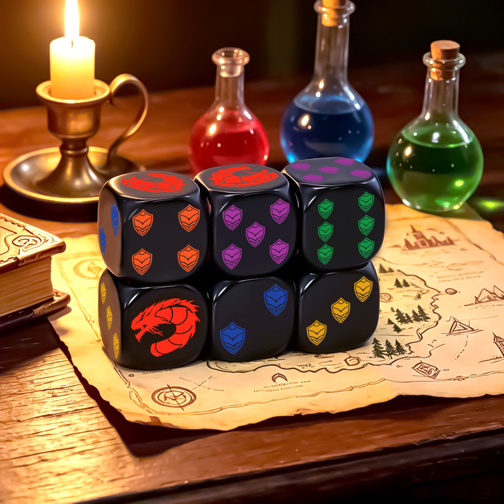 Board Game Night - 6-teiliges Drachenschild-Wappen Polyedrisches D6 Würfelset Sammlerqualität