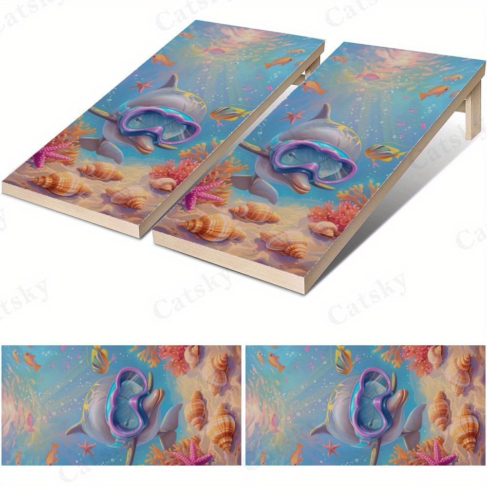 Board Game Film - Marine Cute Dolphin Wasserdichte Cornhole-Brett-Vinylfolien, PVC-Spielbrett-Design